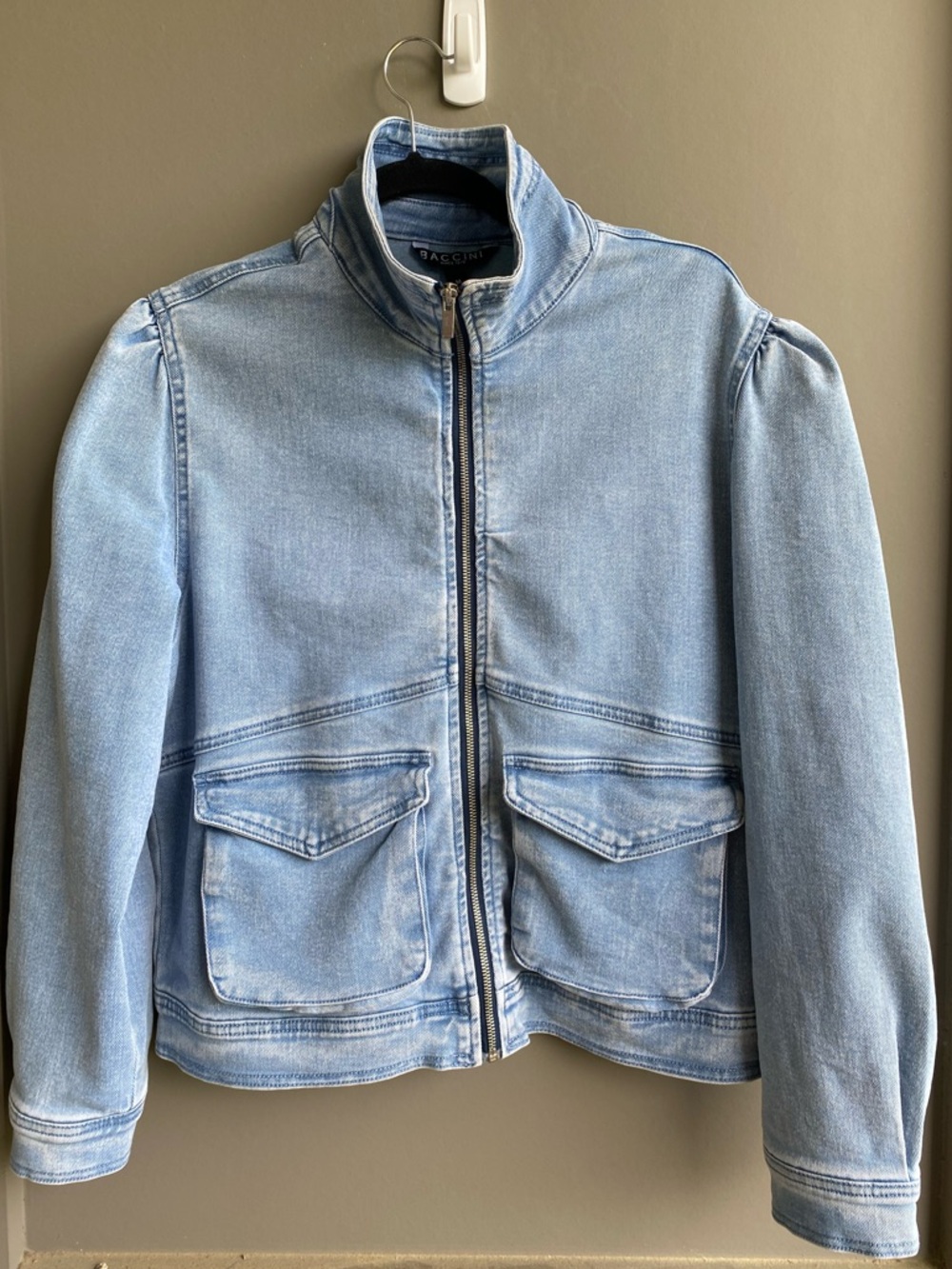 Baccini Y2K Bomber Denim Zip Jacket Light Wash Size M